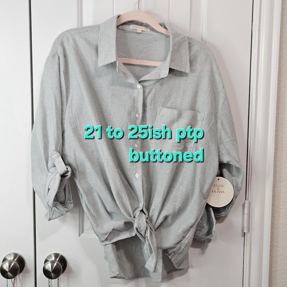 Eden & Olivia White and Green Striped Button-Down Shirt - Picture 8 of 8